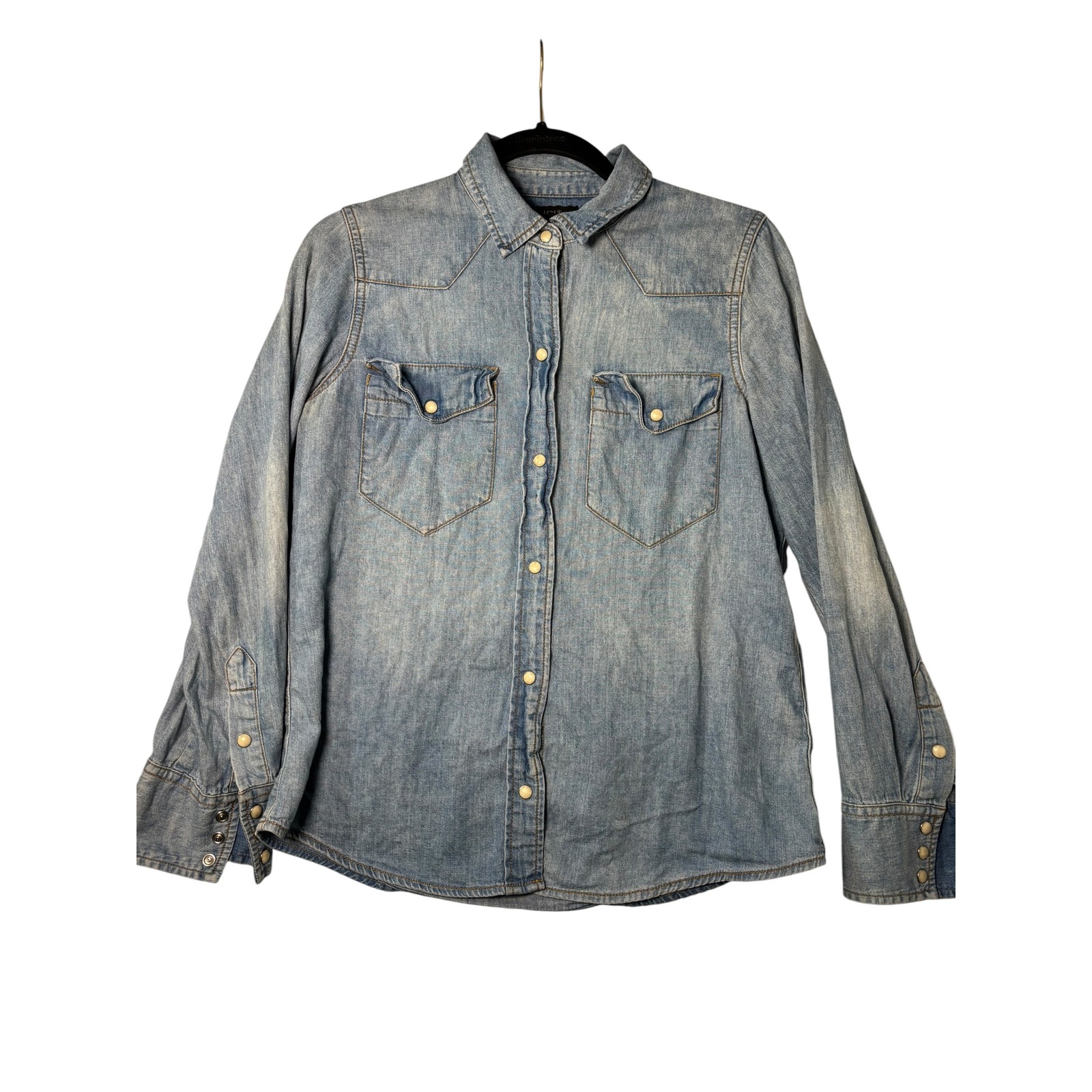 J.Crew Womens Western Denim Pearl Snap Button Down Shirt Light Wash Blue Size 6